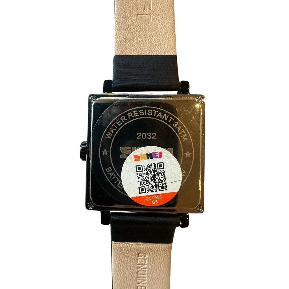SKMEI Dress Watch Men Quartz Business Square Wristwatch 2032 Black Leather Band